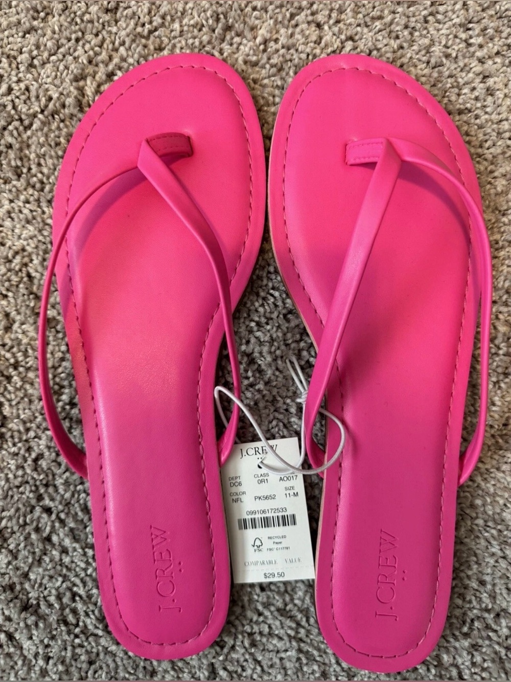 NWT J Crew Thong Flip Flops, Hot Pink, Size 11